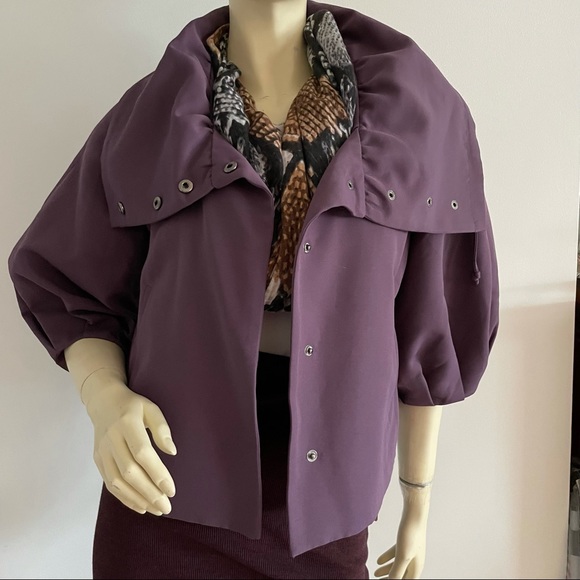 Purple oversized collar cropped jacket with snap buttons and pockets - Picture 2 of 7